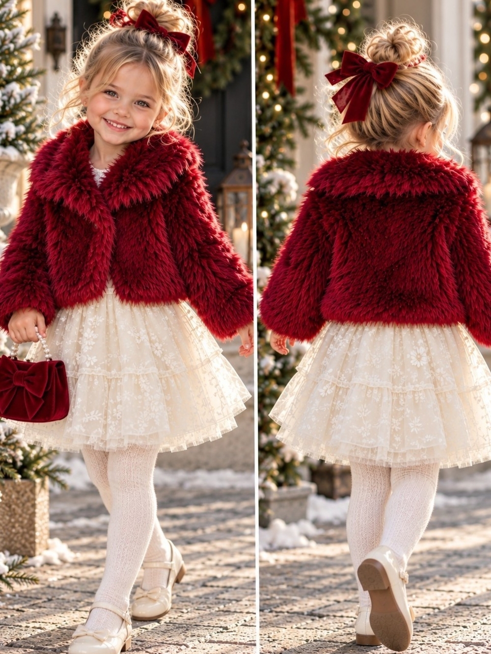 Girls' Red Faux Fur Holiday Coat - Elegant Winter Jacket